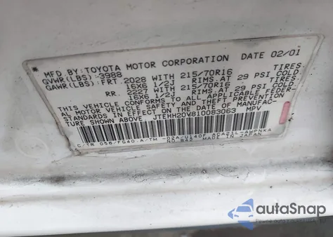 2001 Toyota Rav4 z USA, uszkodzony, nr VIN JTEHH20V810083063